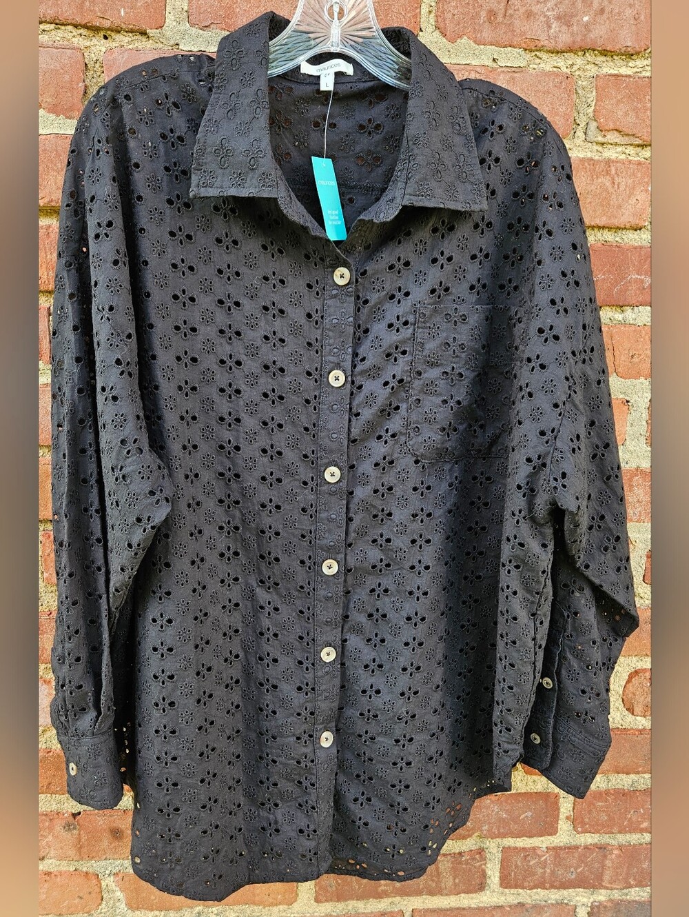 NWT* Maurices Black Eyelet Button-Up Cotton Shirt, Cover Up With Pocket (Rrh)
